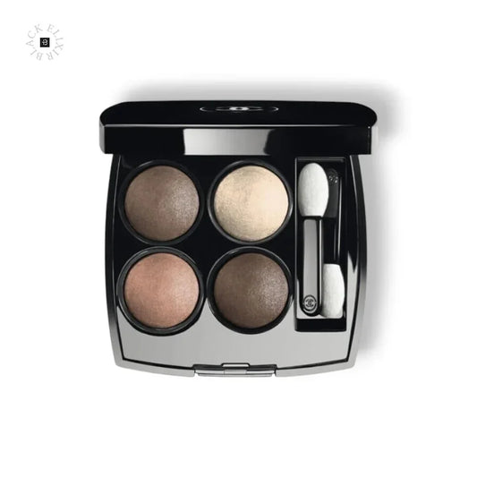 Lidschatten-Palette mit vier neutralen Farbtönen und Applikator in schwarzer Dose