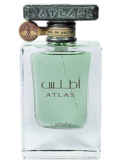 Luxus Parfumflakon Atlas Lattafa mit grünem Duft, elegantes Glasdesign, Eau de Parfum