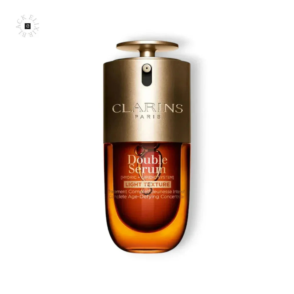 Clarins Double Serum Light Texture Anti-Aging Serum Glasflasche auf weißem Hintergrund