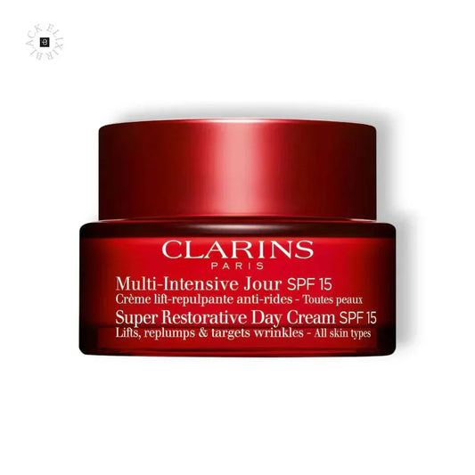 Rote Clarins Multi-Intensive Jour Tagescreme SPF 15 für alle Hauttypen auf weißem Hintergrund