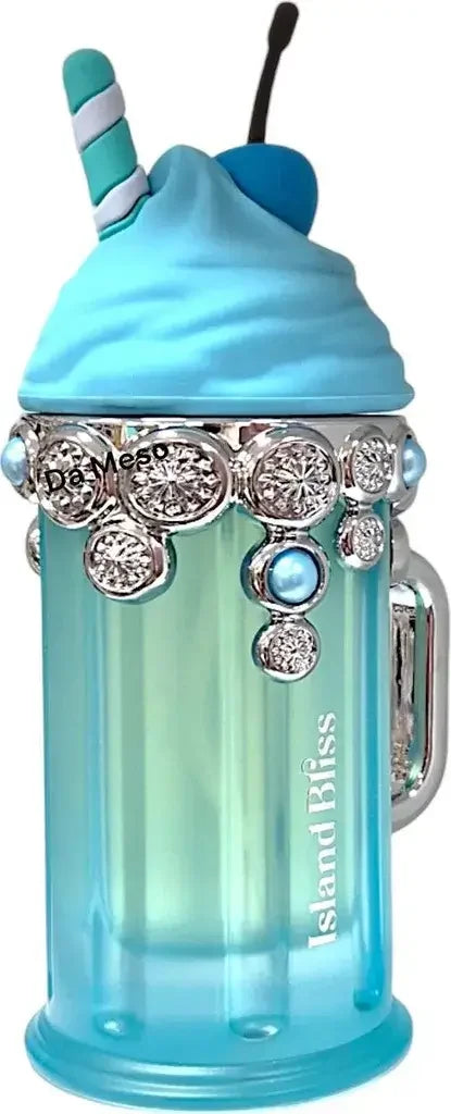 Luxuriöses Parfumflakon in Türkis mit Diamant-Verzierungen und blauem Sahnehäubchen-Design