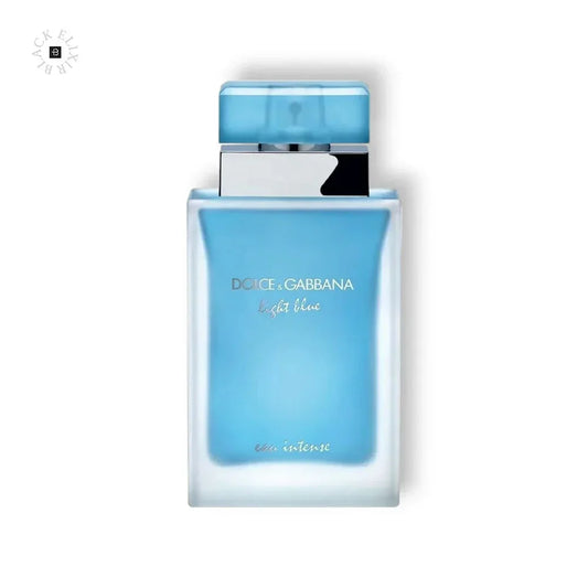 Blauer Flakon Dolce & Gabbana Light Blue Eau Intense Parfum auf weißem Hintergrund