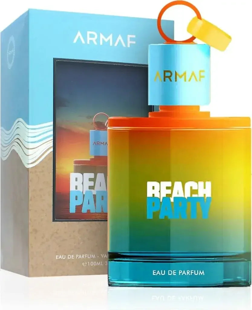 Armaf Beach Party Eau de Parfum Flakon und Verpackung, farbenfrohes Design, Luxusduft