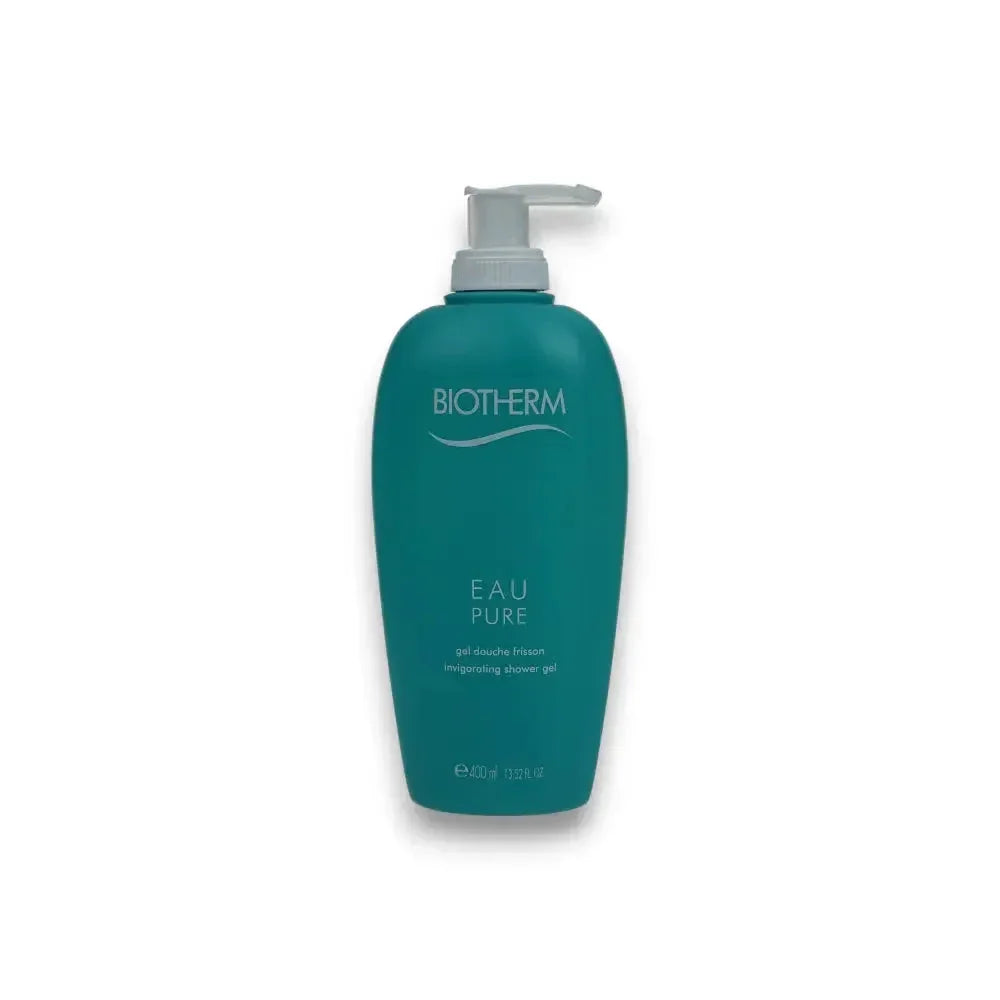 Türkise Flasche Biotherm Eau Pure Shower Gel mit Pumpspender freigestellt, Duschgel