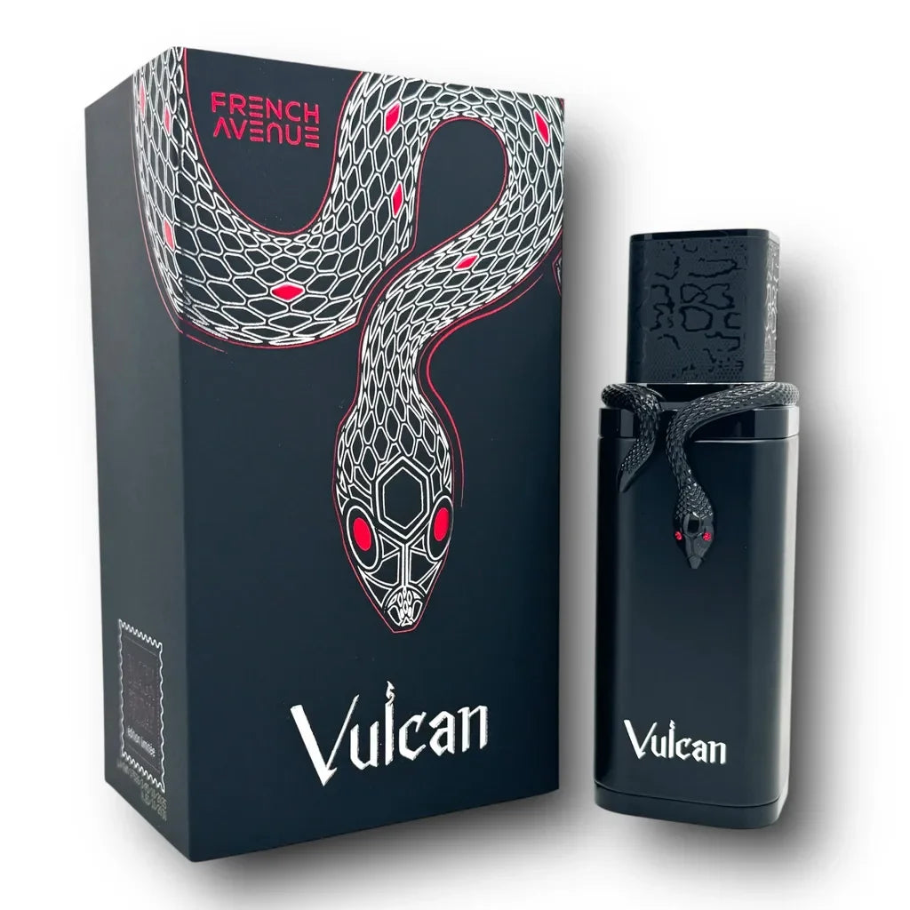 Schwarzes Luxusparfum Vulcan mit Schlangendesign, elegante Verpackung, Herrenduft