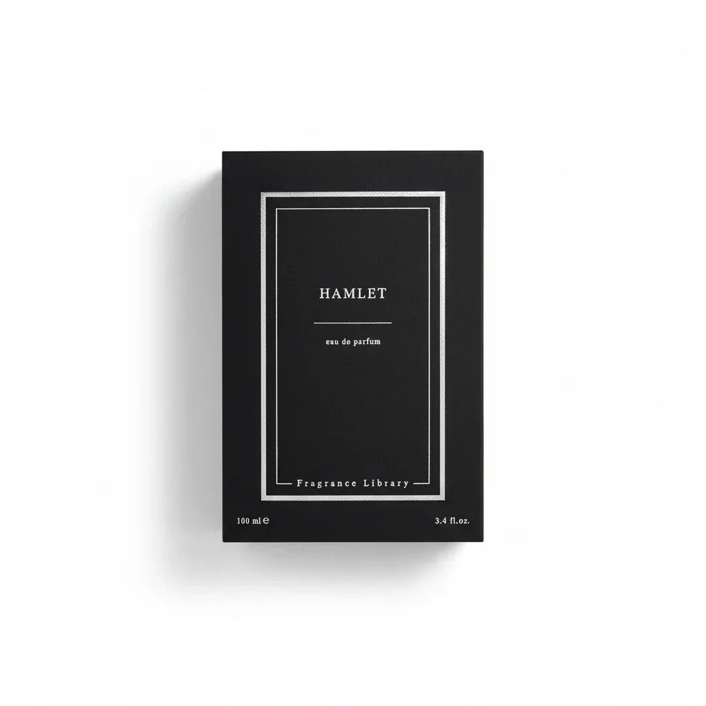 Schwarze Verpackung des Fragrance Library Hamlet Eau de Parfum, 100 ml.