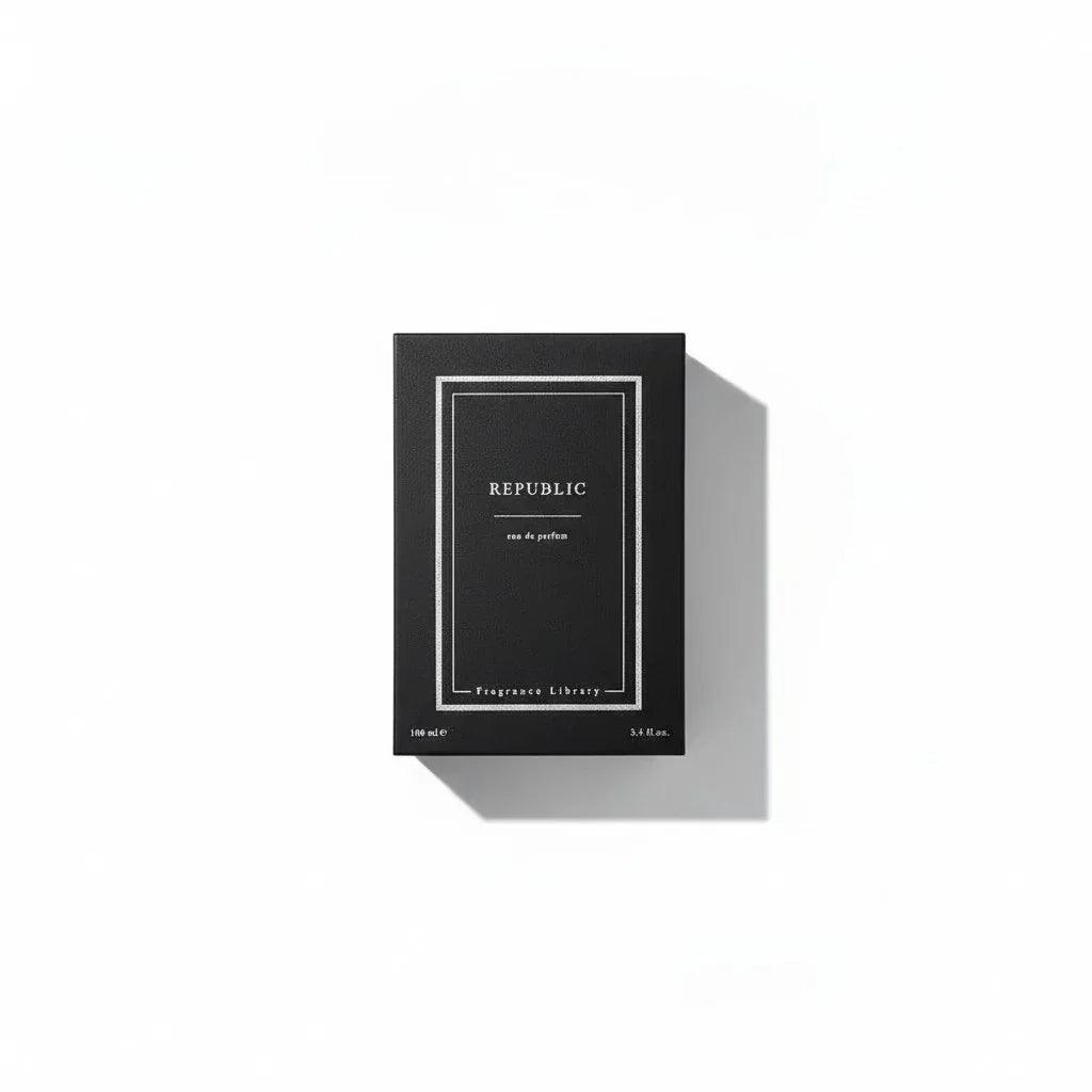 Schwarze Verpackung des Fragrance Library Republic Eau de Parfum.