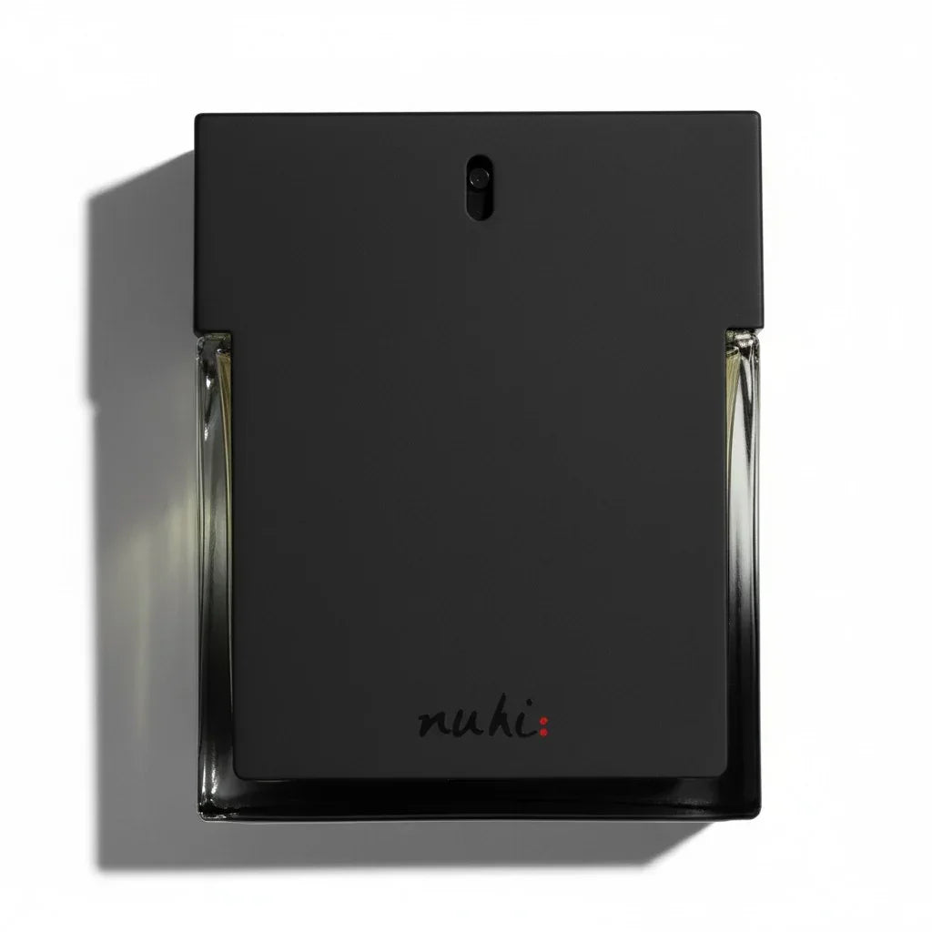 Nuhi Paris nuhi: Eau de Toilette in einem schwarzen, rechteckigen Flakon mit Glasdetails.