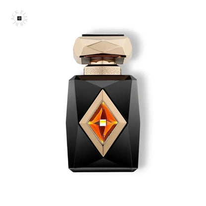 Luxus Parfumflakon 80ml in Schwarz mit goldener und bernsteinfarbener Verzierung, edles Design