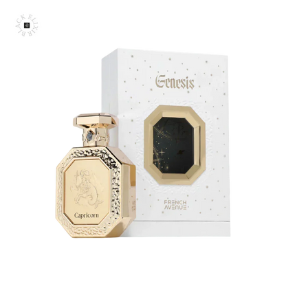 Luxuriöses Eau de Parfum Capricorn in edlem goldenen Flakon vor schicker Geschenkbox