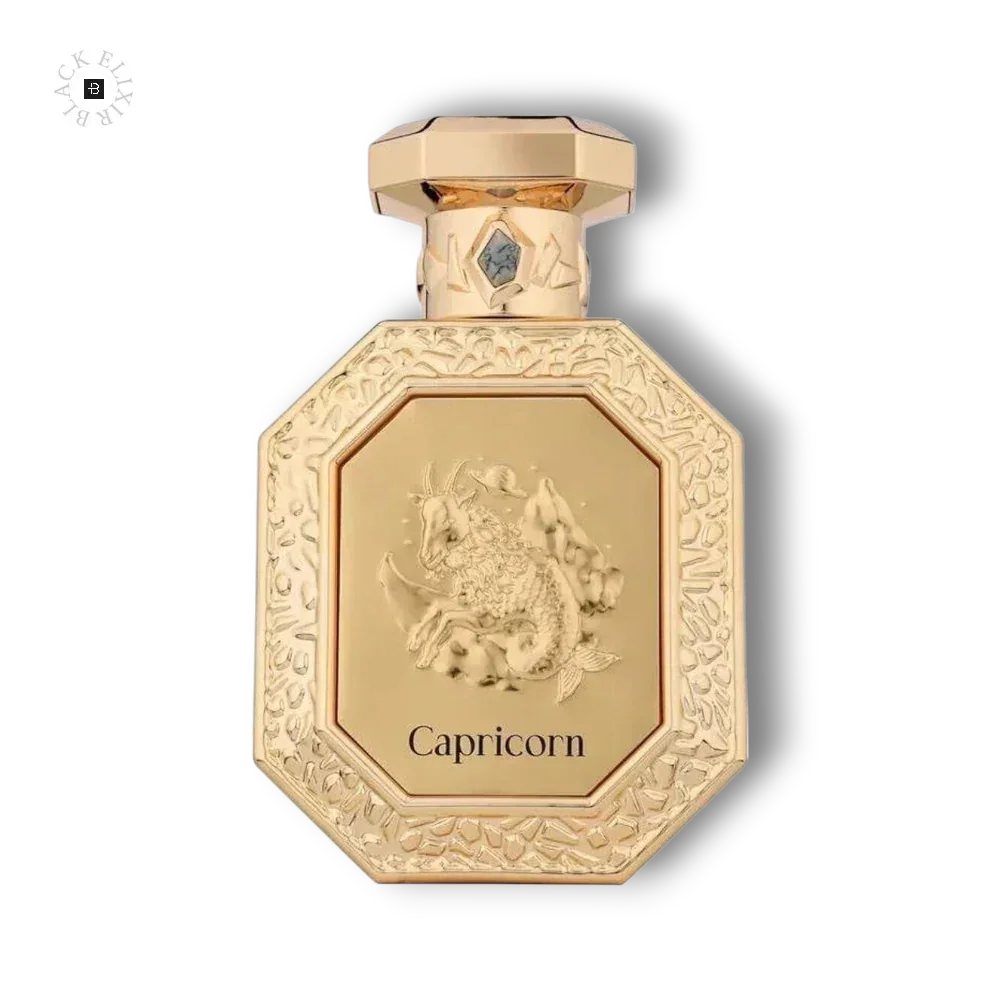 Luxuriöser, goldener Flakon Eau de Parfum Capricorn mit eingeprägtem Steinbock-Motiv