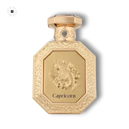 Luxuriöser, goldener Flakon Eau de Parfum Capricorn mit eingeprägtem Steinbock-Motiv