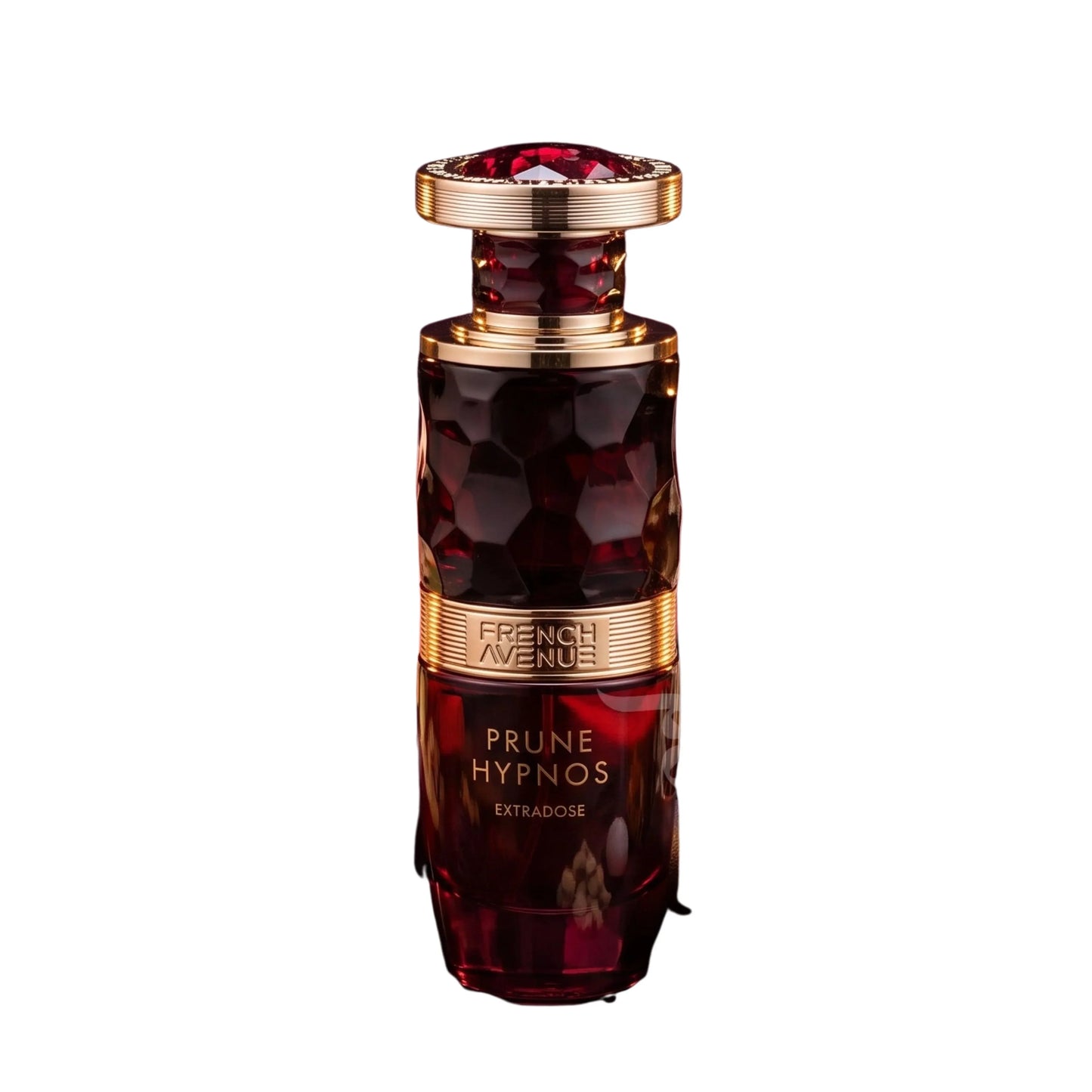 Luxus Parfum Flasche Prune Hypnos Extrados mit goldener Verzierung und rotem Kristalldeckel