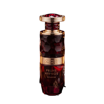 Luxus Parfum Flasche Prune Hypnos Extrados mit goldener Verzierung und rotem Kristalldeckel