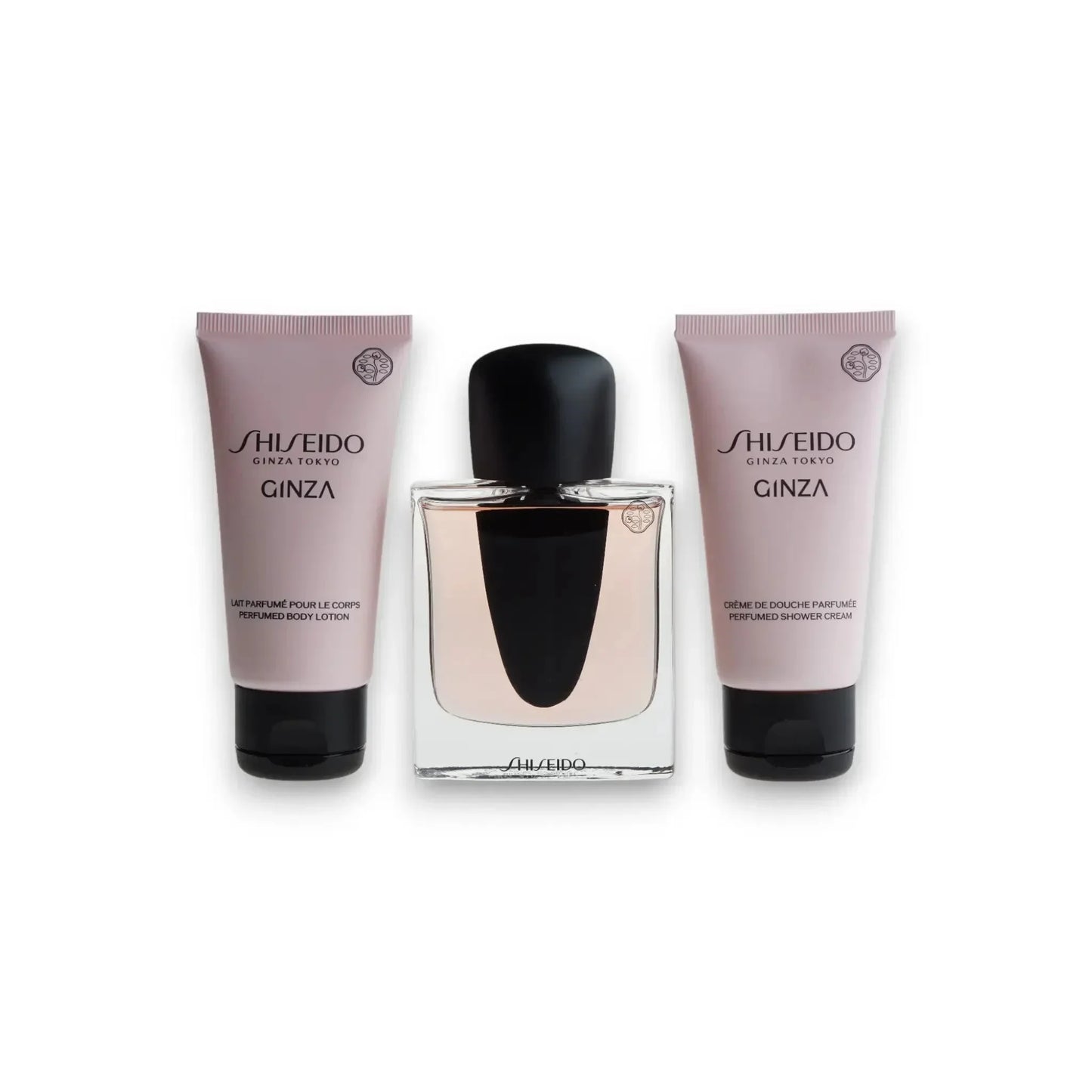 Ginza Duftset mit Eau de Parfum, Body Lotion und Duschgel auf weißem Hintergrund