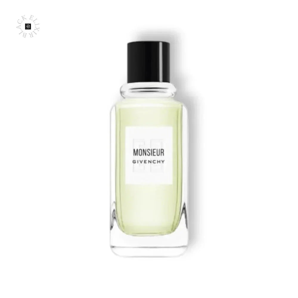 Elegantes Herrenparfum in klarem Glasflakon mit schwarzem Deckel und heller Flüssigkeit