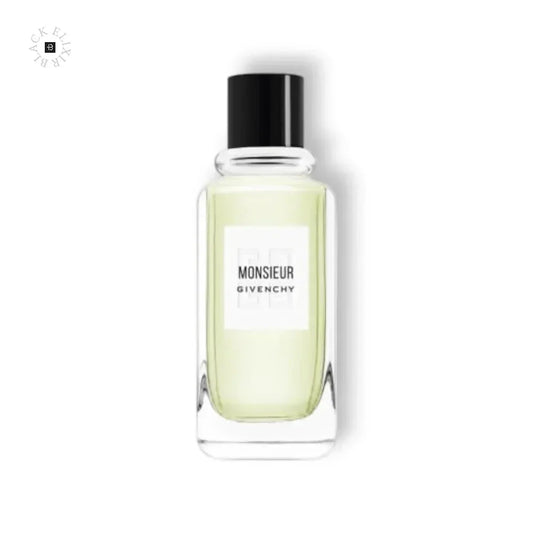 Monsieur de Givenchy Eau de Toilette Herrenparfum Flakon mit schwarzem Deckel auf weißem Hintergrund