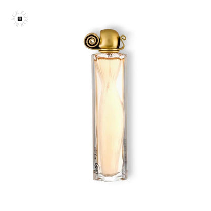 Elegantes Damenparfum in schlankem Glasflakon mit goldenem Verschluss, Luxus Duft