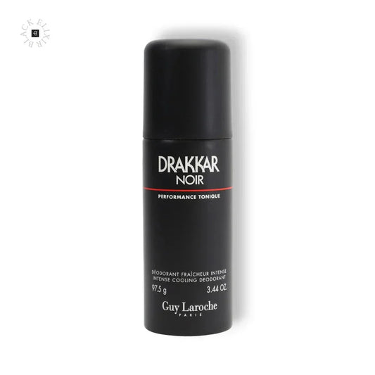 Drakkar Noir Deodorant Spray für Herren, schwarze Sprühdose, 97,5g, auf weißem Hintergrund