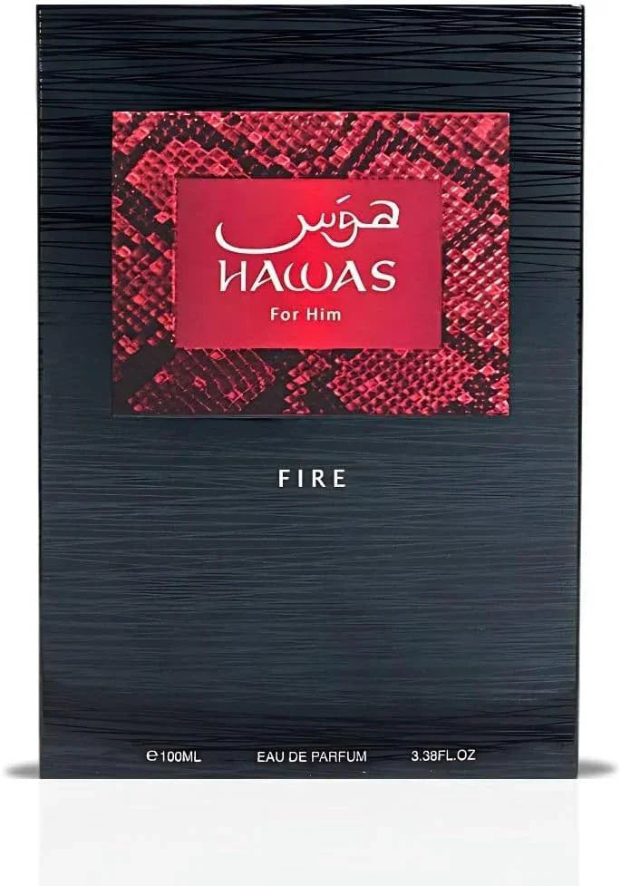 Hawas Fire Eau de Parfum für Herren, schwarze Parfumverpackung mit rotem Schlangenmuster, 100ml