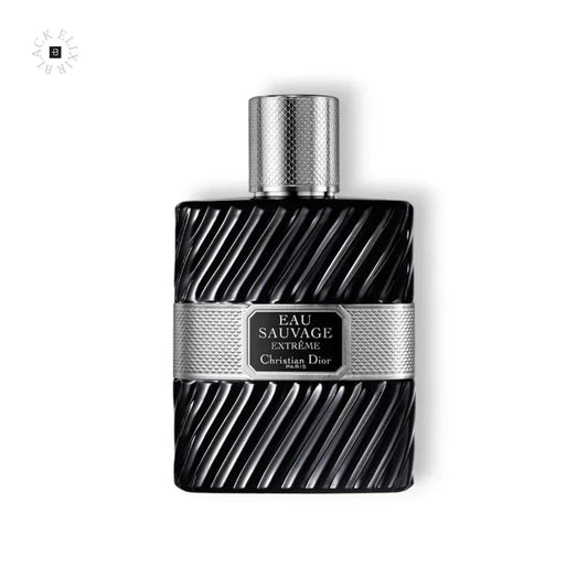 Schwarzer Eau de Toilette Flakon mit silbernen Details und Dior Beschriftung auf weißem Hintergrund