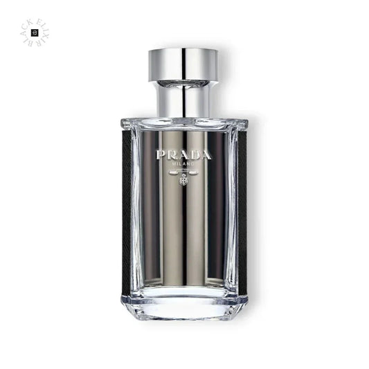 Luxuriöser Herrenduft in eleganter Glasflasche mit silbernem PRADA Schriftzug, hochwertige Parfumoptik