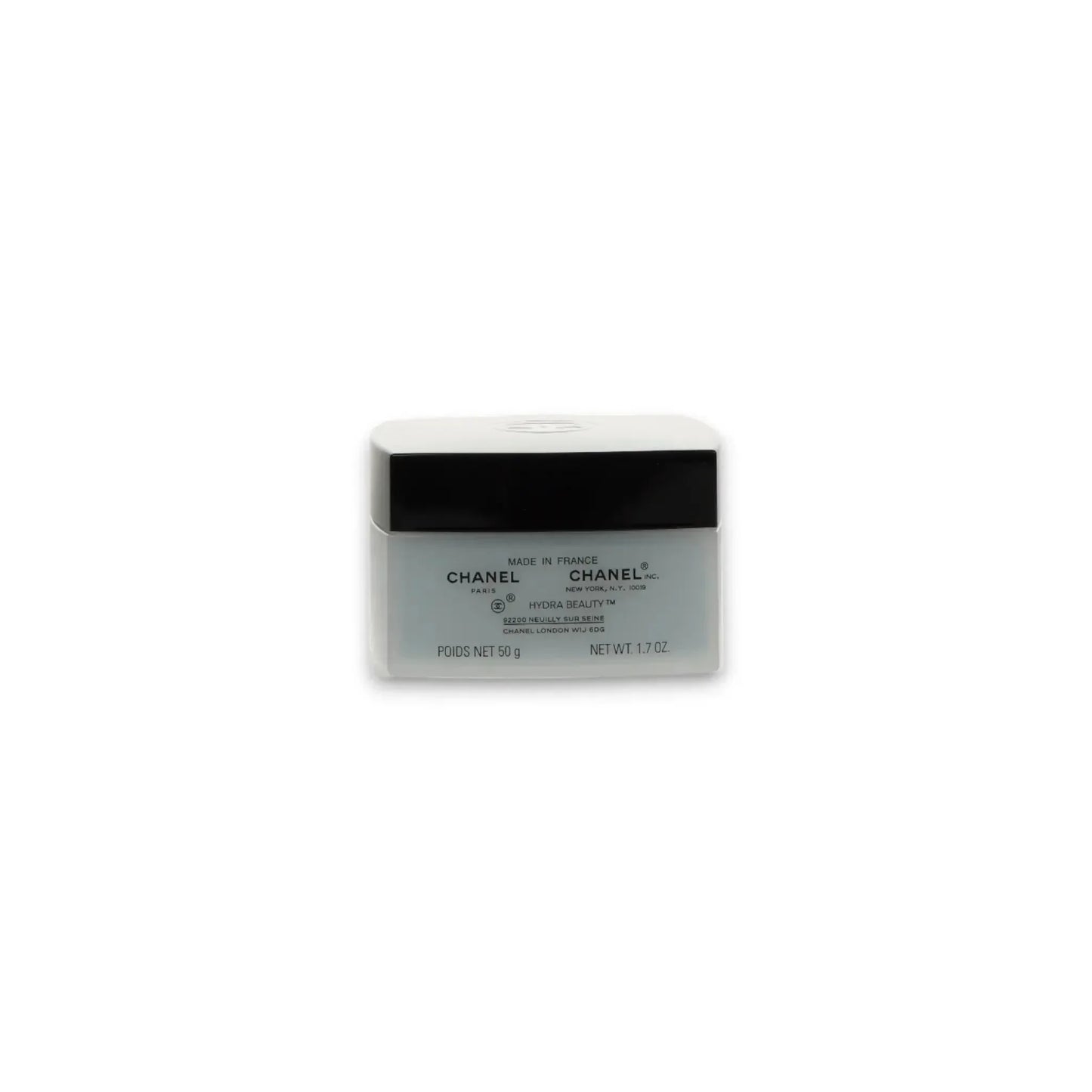 Chanel Hydra Beauty Gel Creme Feuchtigkeitspflege Creme im weißen Tiegel mit schwarzem Deckel