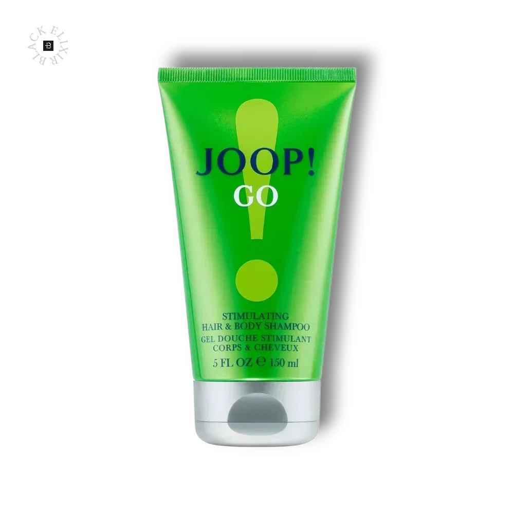 Grüne Tube Joop Go Duschgel und Shampoo, 150 ml, auf schwarzem Hintergrund