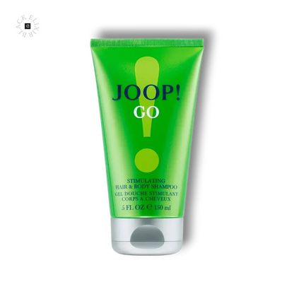 Grüne Tube Joop Go Duschgel und Shampoo, 150 ml, auf schwarzem Hintergrund