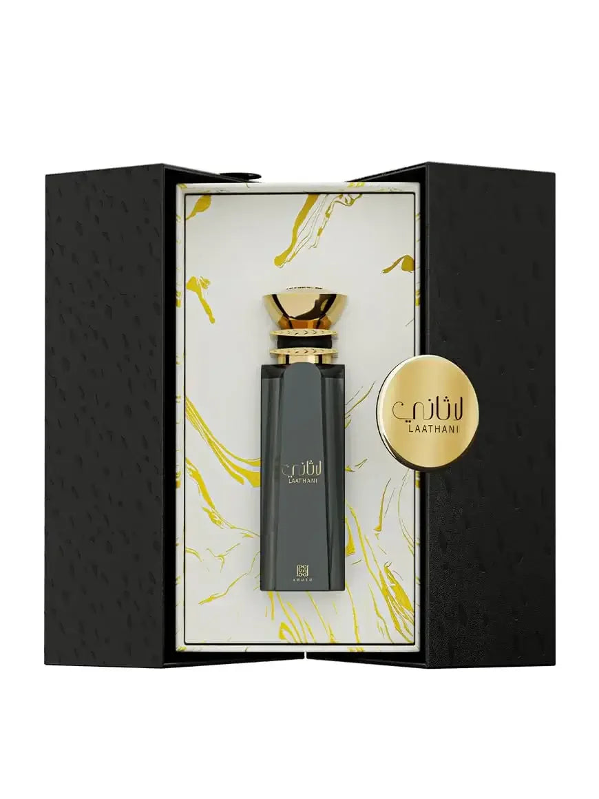 Luxusparfum in schwarzer Geschenkbox mit goldenen Akzenten und elegantem Flakon
