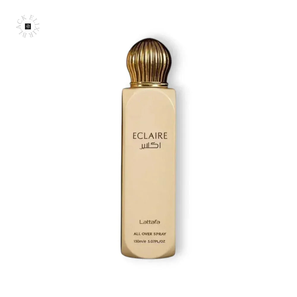 Beigefarbene Parfumflasche mit goldener Kappe, Aufschrift ECLAIRE, All Over Spray 150ml