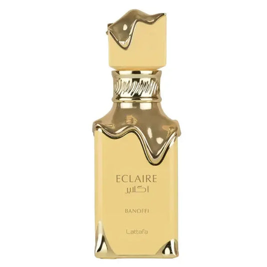 Eleganter goldener Parfumflakon Eclaire Banoffi, luxuriöses Design für Damen und Herren Duft