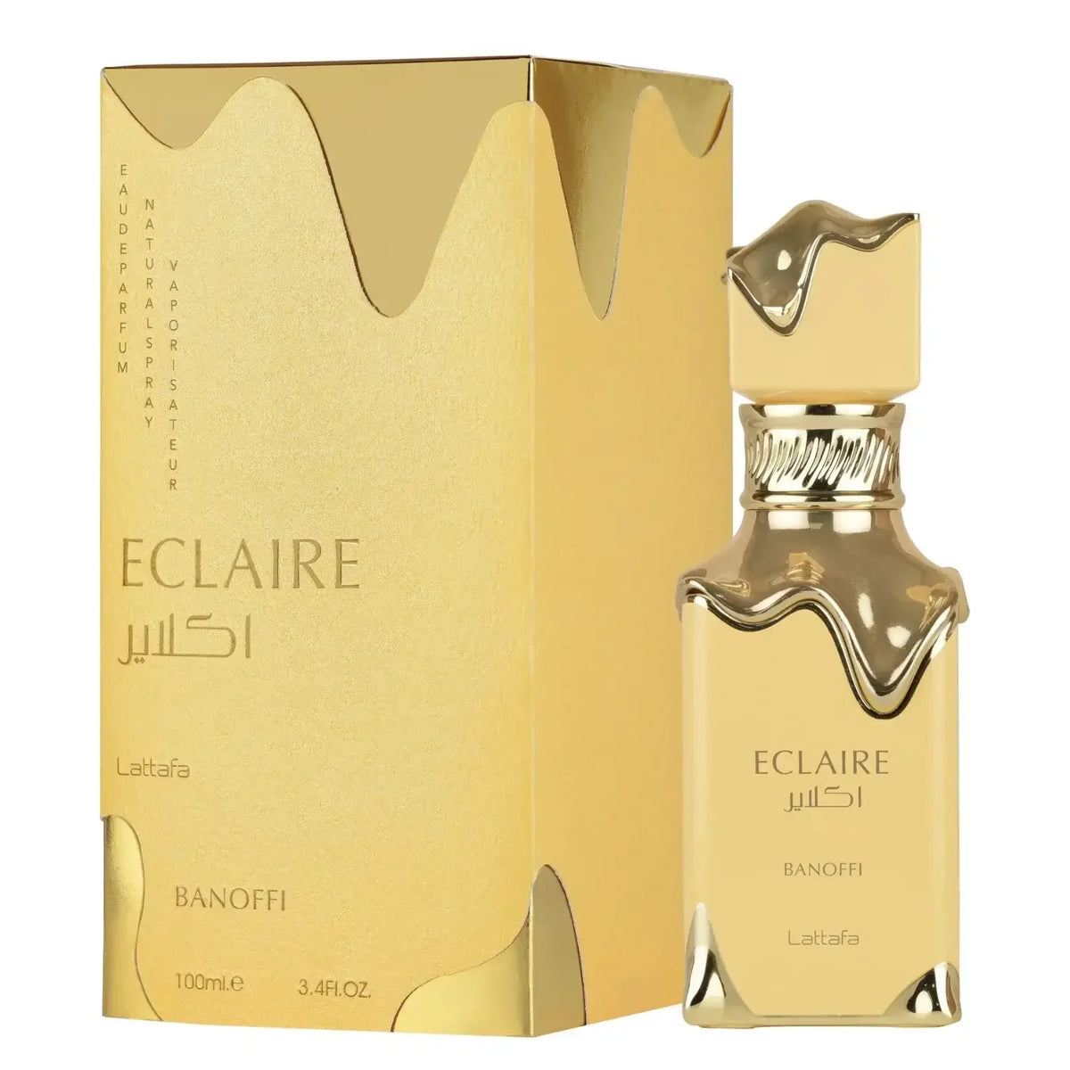 Eclaire Banoffi Eau de Parfum 100ml, goldene Parfumflasche mit passender Box, luxuriöses Design