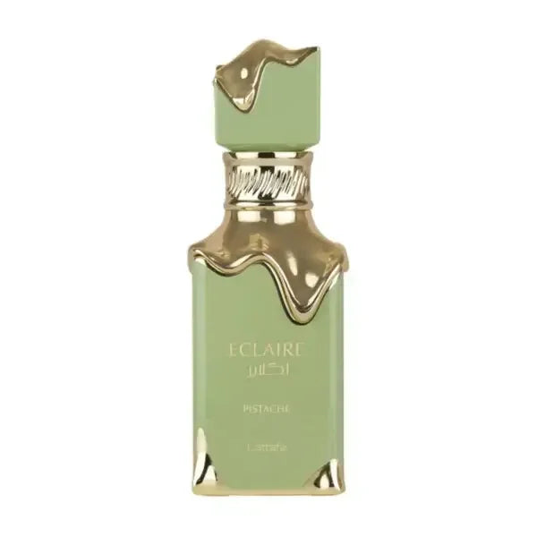 Grüne Parfumflasche mit goldenen Akzenten, Eclaire Pistache Eau de Parfum, luxuriöses Design