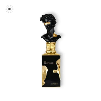 Luxus Parfumflakon His Confession 100ml, Schwarz und Gold, markantes Design