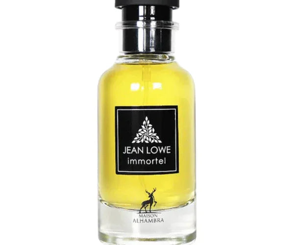 Edles Eau de Parfum Jean Lowe Immortel in Glasflakon, Unisex Luxusduft, goldgelbe Flüssigkeit