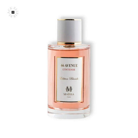 Maïssa 66 Avenue L'Intense Eau de Parfum Flakon mit rosafarbenem Duft auf weißem Hintergrund