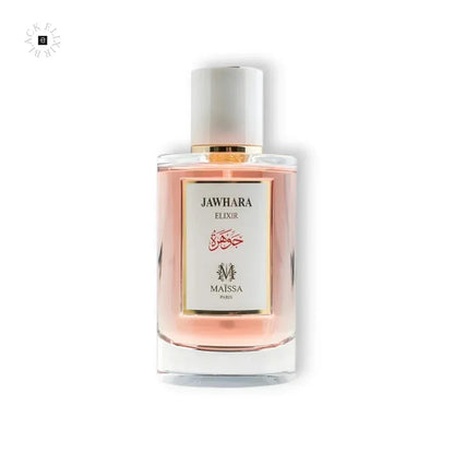 Maïssa Jawhara Elixir Eau de Parfum Flakon mit rosa Duft auf weißem Hintergrund