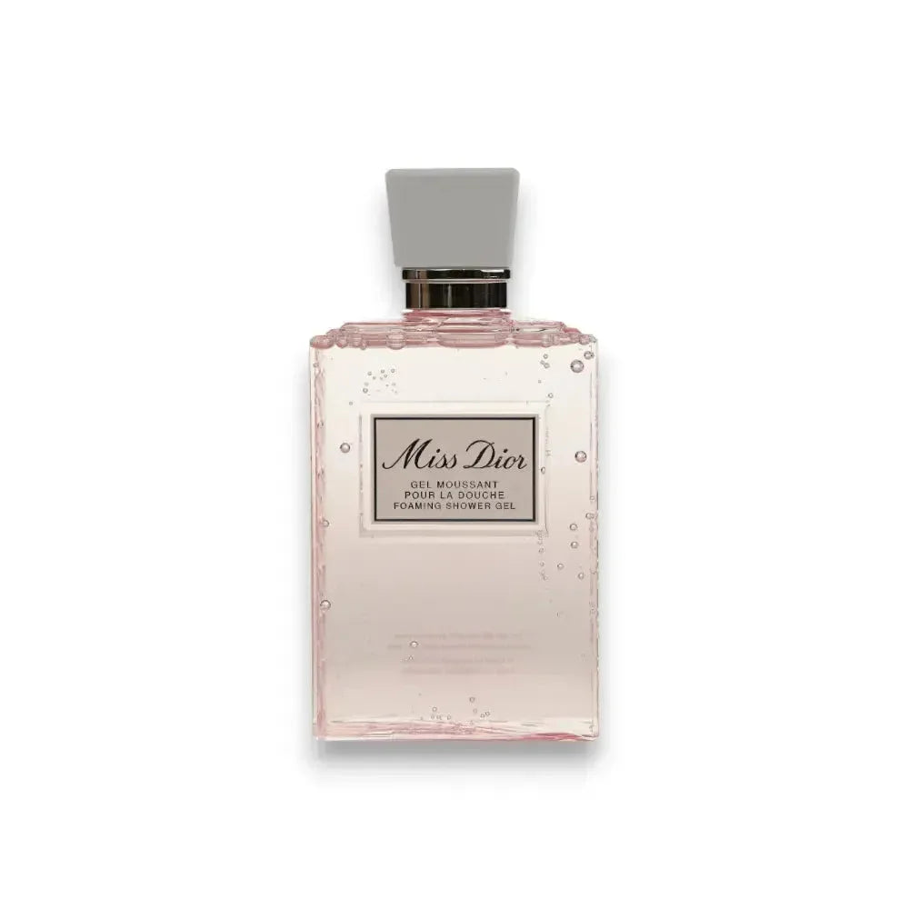 Miss Dior Duschgel in einer eleganten roséfarbenen Flasche auf weißem Hintergrund