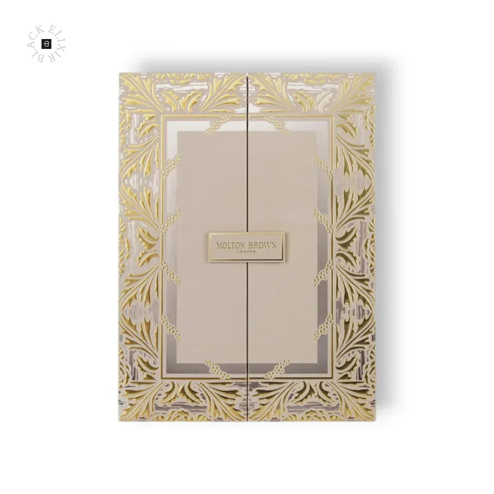 Exklusiver Adventskalender mit goldenen Verzierungen, luxuriös und elegant gestaltet