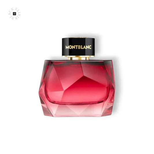 Roter, facettierter Parfumflakon mit schwarzem, goldenem Deckel, luxuriöses Damenparfum