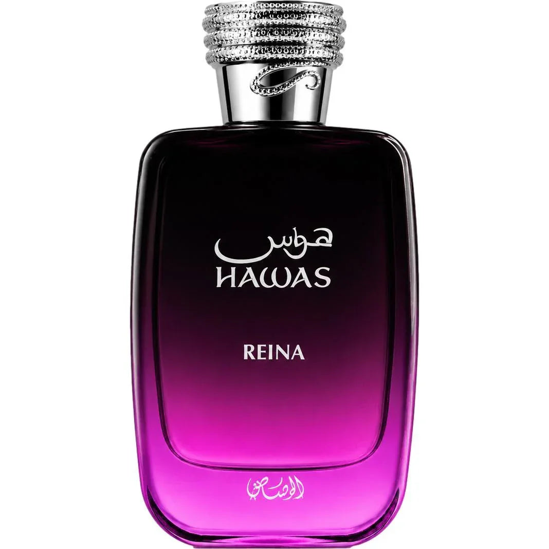 Hawas Reina Luxusparfum mit lila-gradierter Flasche und verziertem Silberdeckel