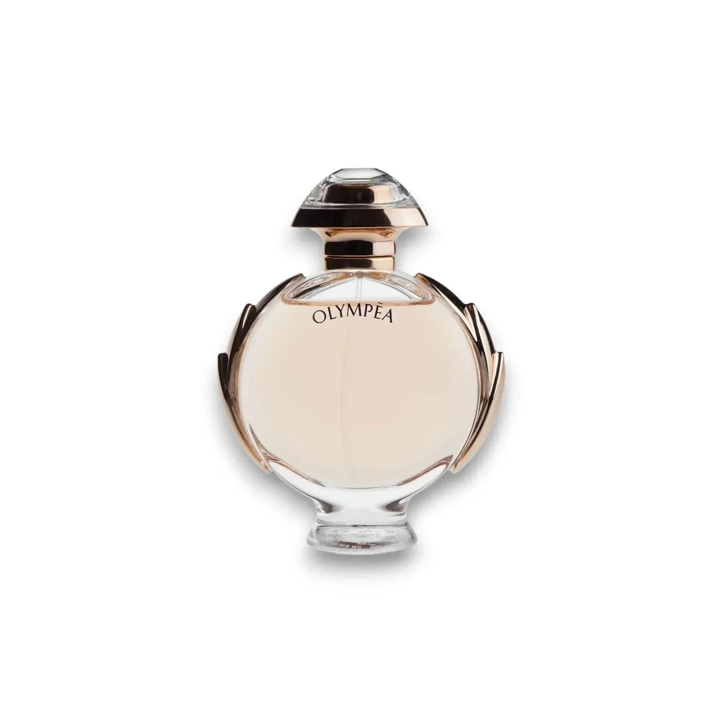 Edles Damenparfum Olympéa in rundem, eleganten Flakon mit goldenen Akzenten
