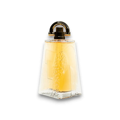 Luxuriöser Eau de Toilette Flakon mit goldfarbenem Verschluss und bernsteinfarbenem Duft