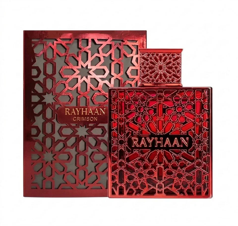 Rayhaan Crimson Luxusparfum mit orientalischem Muster, edler Damen- und Herrenduft in roter Verpackung