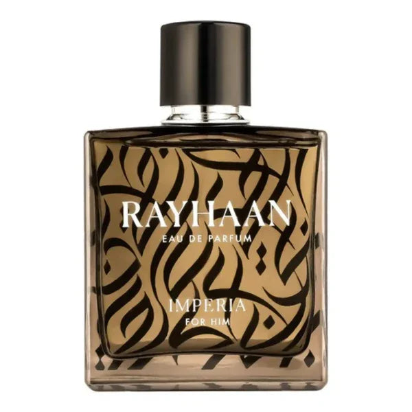 Rayhaan Imperia Eau de Parfum Herrenparfüm Flakon, braun mit abstraktem Muster