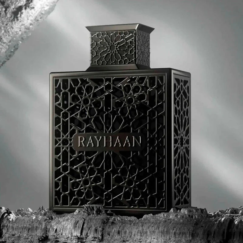 Schwarzer Parfumflakon Rayhaan Obsidian Eau de Parfum mit orientalischem Muster, 100ml