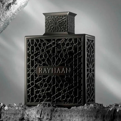 Schwarzer Parfumflakon Rayhaan Obsidian Eau de Parfum mit orientalischem Muster, 100ml