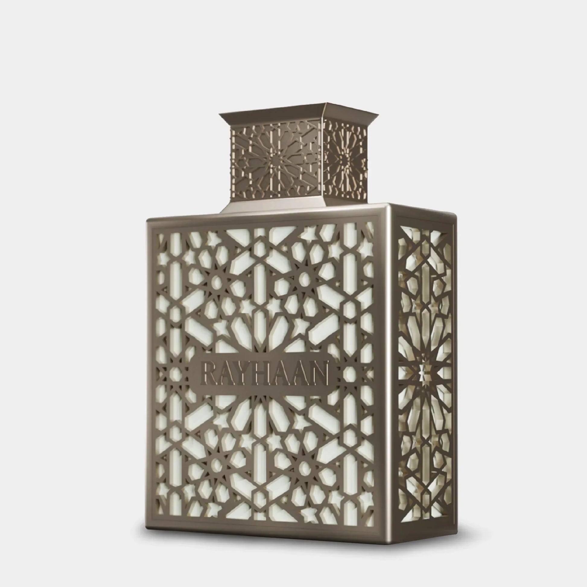 Luxus Parfumflakon mit orientalischem Muster, Aufschrift RAYHAAN, exklusives Design