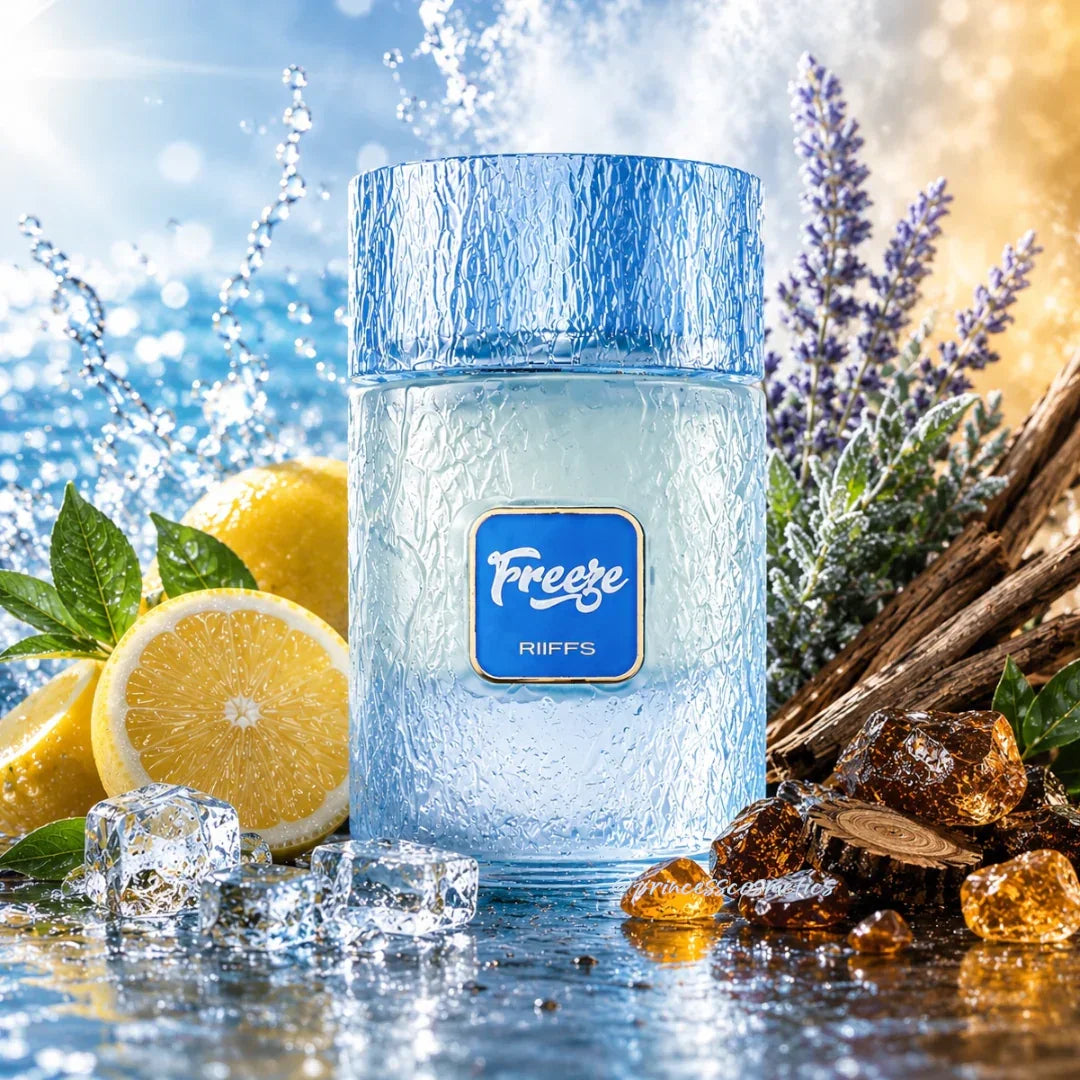 Freeze RIIFS Parfümflasche mit Zitrone, Lavendel und Eiswürfeln für frischen Duft